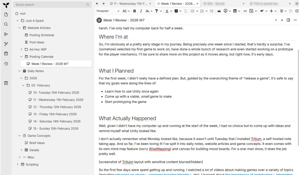A screenshot of the Trilium user interface